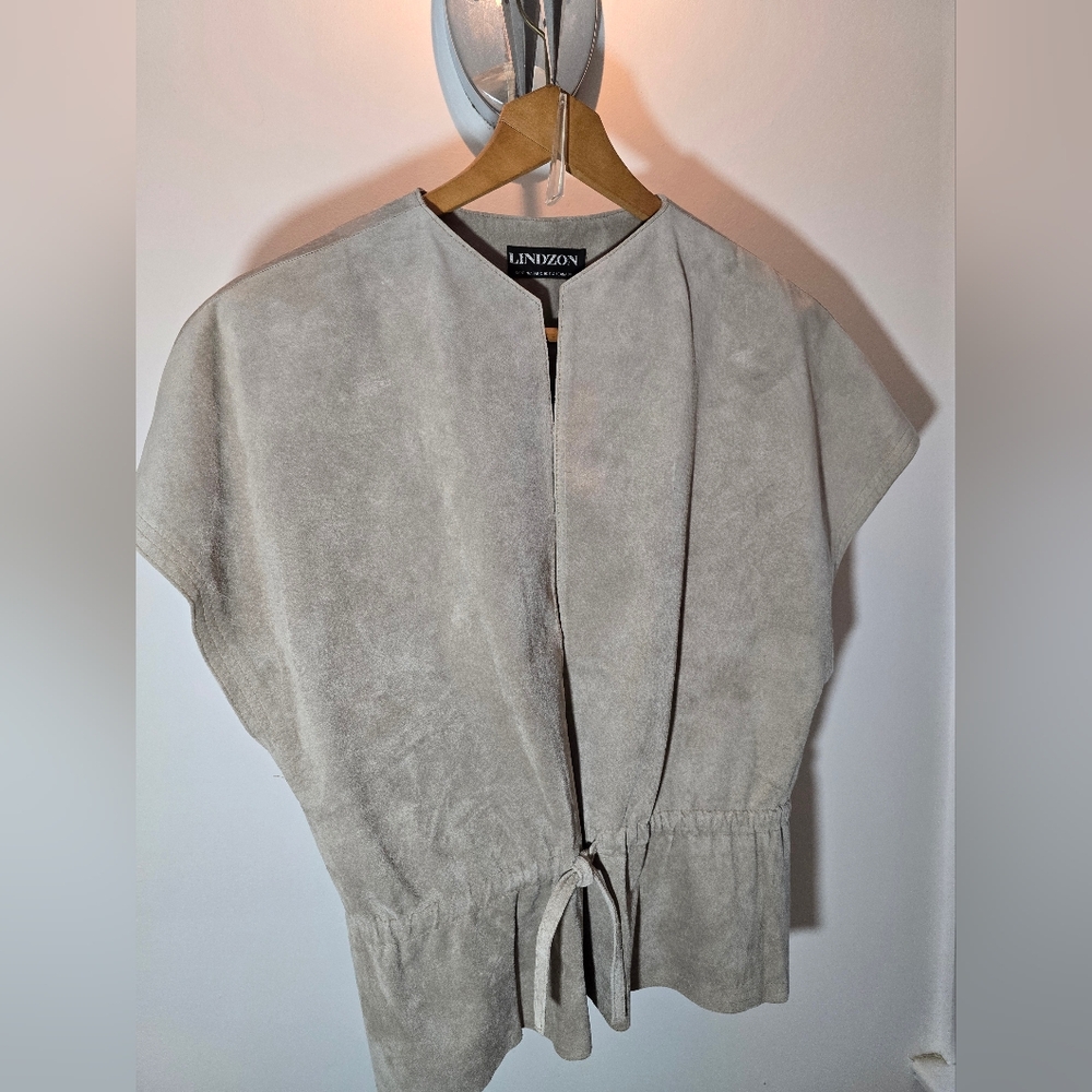 Lindzon - Gray Short 100% Suede Vest Jacket